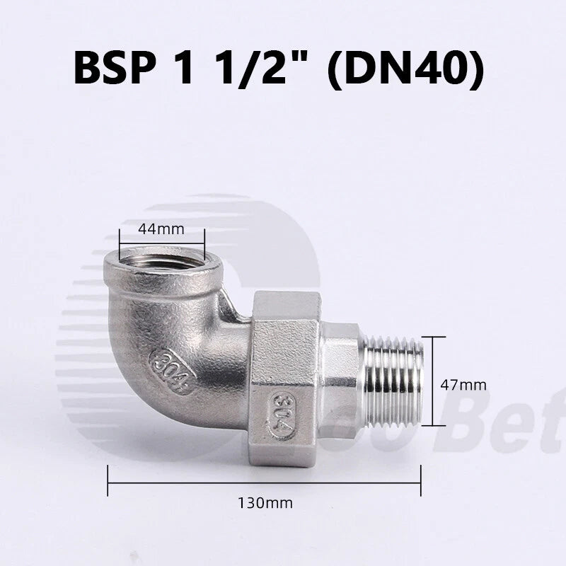 304 Stainless Steel 90° Union Elbow BSP 1/4"–2" Male Female Pipe Fitting Adapter