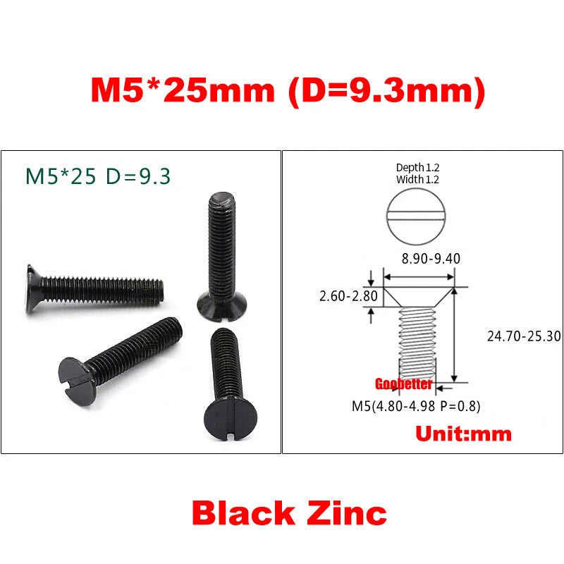 M1.2 M1.6 M2 M4 M5 M6 Slotted Countersunk Head Machine Screws Flat Bolts 3~25mm