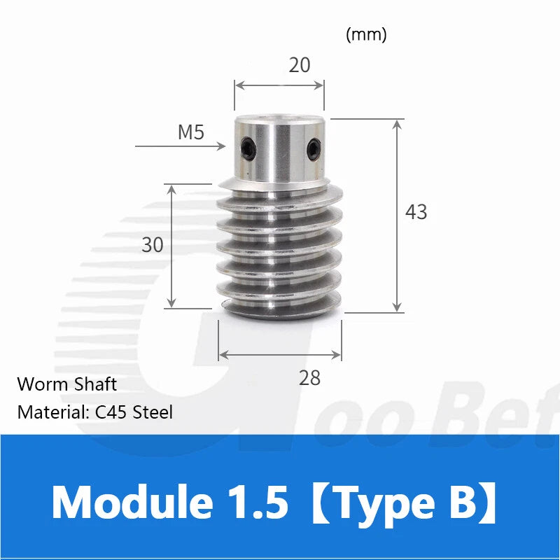 Module 1.5 Metal Worm Shaft Worm Gear Wheel C45 Steel 20/25/30/35/40/50/60 Tooth