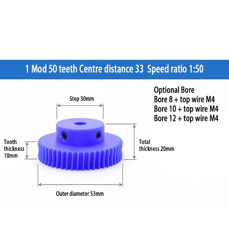 1 Modulus Plastic Nylon Worm Gear Wheel 15T - 80T & A B L Steel Worm Gear Shaft