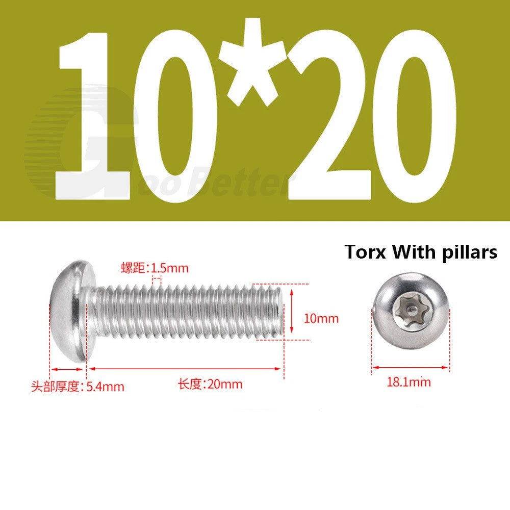 M3–M12 Torx Button Head Screws – A2 Stainless Steel, Star Drive, Fully Threaded (4–110mm Lengths)
