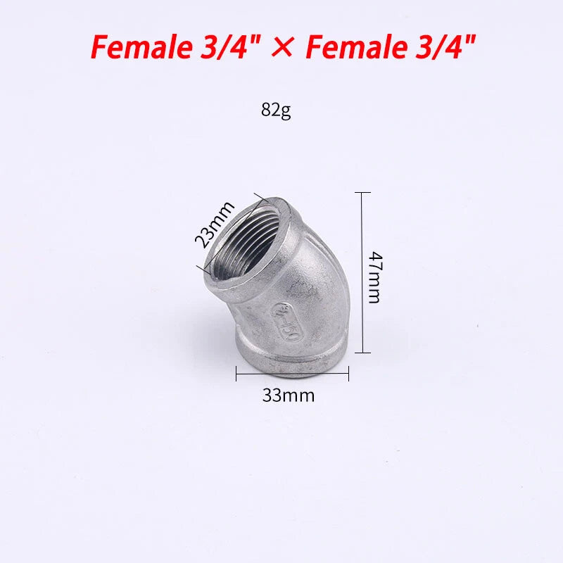Stainless Steel 304 BSP 45° Elbow Pipe Fitting — Threaded Male × Female & Female × Female
