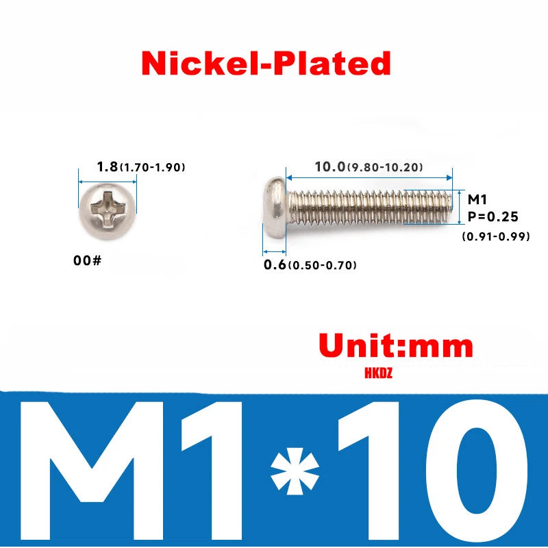 M1–M4 Phillips Pan Head Machine Screws – Carbon Steel, 2–70mm Lengths, Nickel/Black/White Zinc