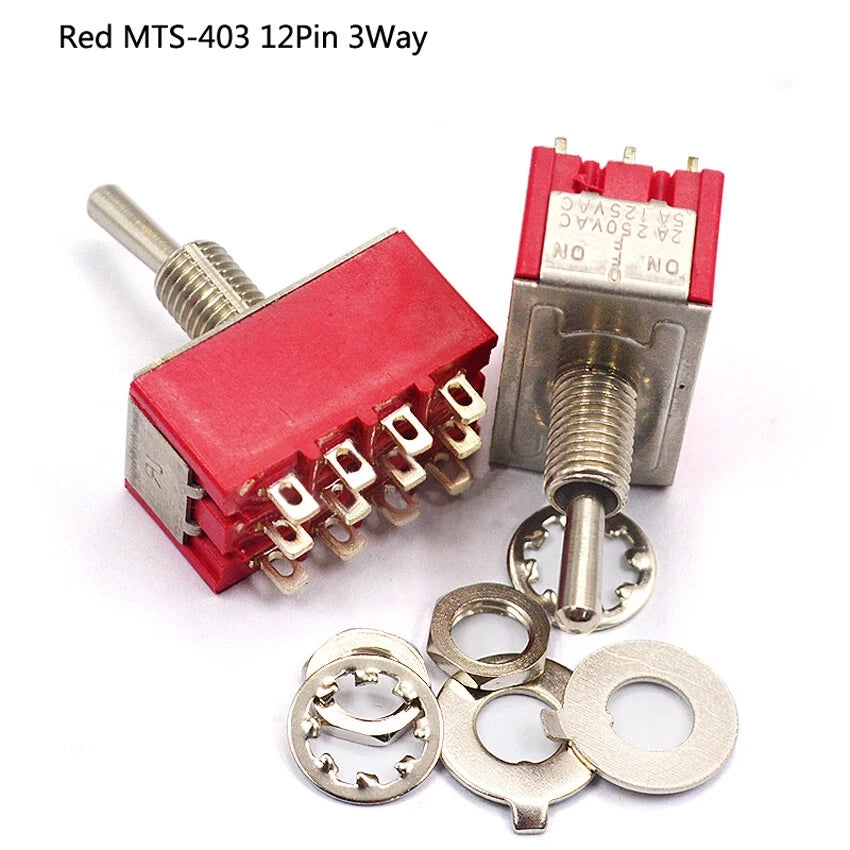 MTS & PS Series Mini Toggle Switch — 3/6/9/12 Pin, 2-Way/3-Way, Red & Blue