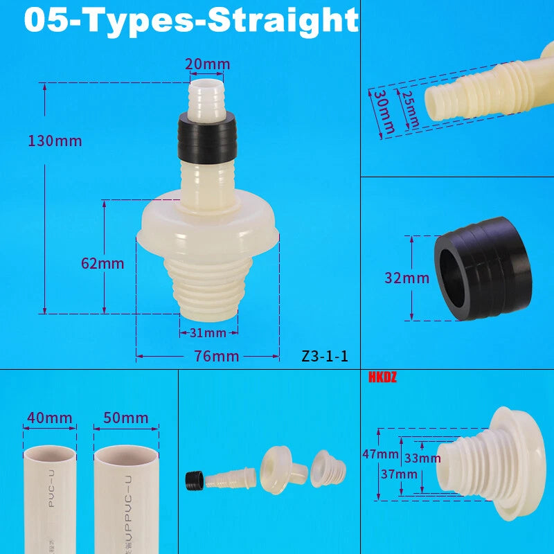 Washing Machine Drain Hose Connector — Tee, Elbow, Straight & Triple Fittings for Sink & Basin