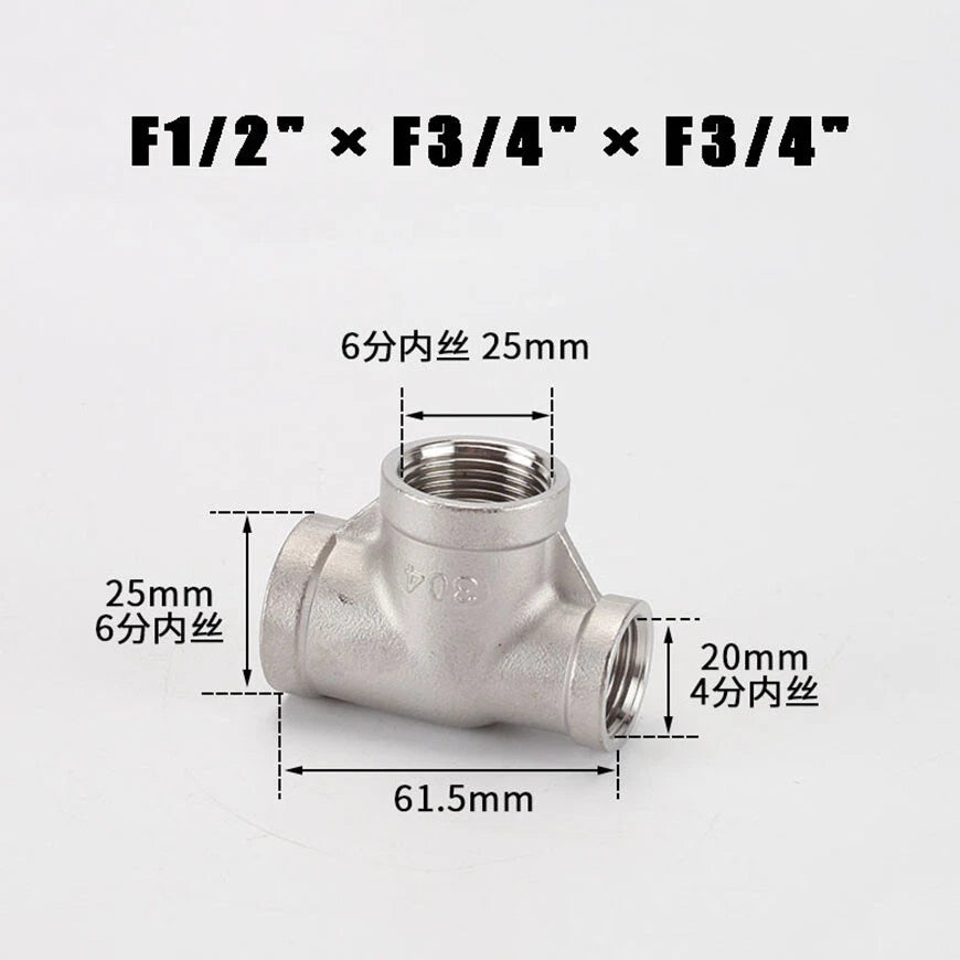 BSP Reducing Female Tee — 304 Stainless Steel Pipe Fitting, All Female Ports