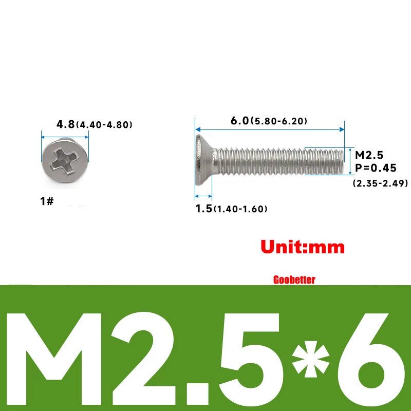 304 Stainless Steel Phillips Flat Head Machine Screws M1–M6 | Countersunk Bolts - HomeDIYer