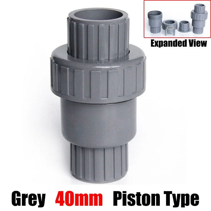 PVC One-way Spring Piston Flap Check Valve Pipe Fittings Ø 32 40 50 63 75 90mm
