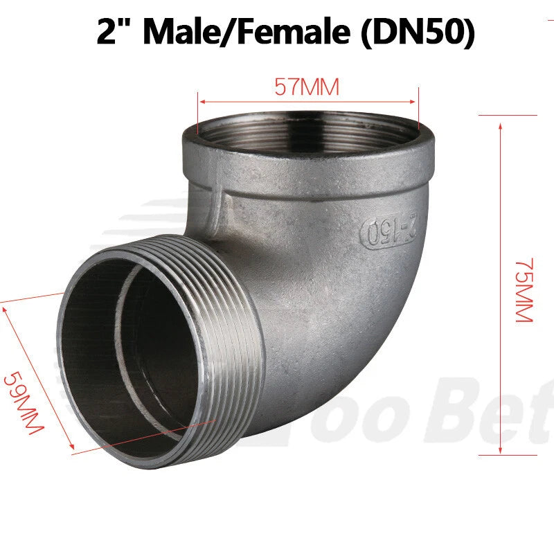 SS 304 90° BSP Elbow Fitting | Male-Female 1/8" to 2" Pipe Connector