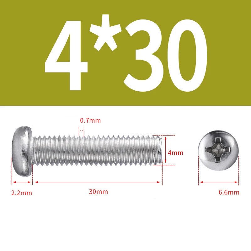 M3 M4 M5 Phillips Round Pan Head Machine Screws – 201 Stainless Steel, 6–30mm Lengths - HomeDIYer