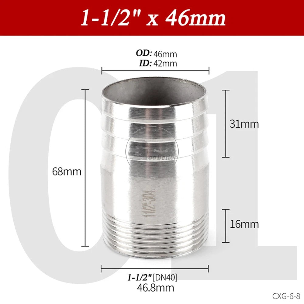 BSP1/8"-4" Male Thread Fitting x Barb Hose Tail End Connector A2 Stainless Steel