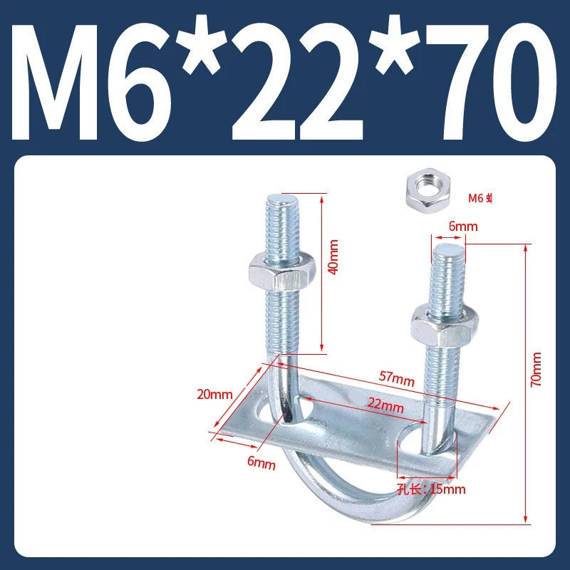 Round U-Bolts Sets Steel 16mm-219mm Inner Width M6 M8 M0 M12 with Nut, Plate