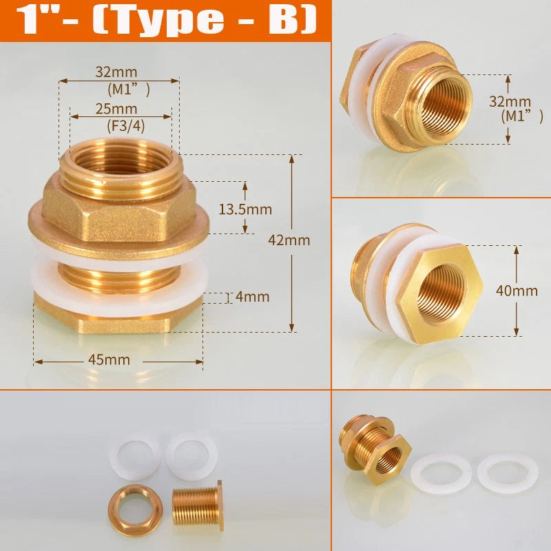 BSP Female Male Thread Water Tank Connector Bulkhead Hose Fitting 1/2" 3/4" ~ 2"