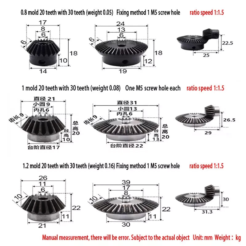 Precision Bevel Gears 0.5/1/1.5/2/2.5/3 Module 12 -160 Teeth Bevel Gear 1:2-1:8