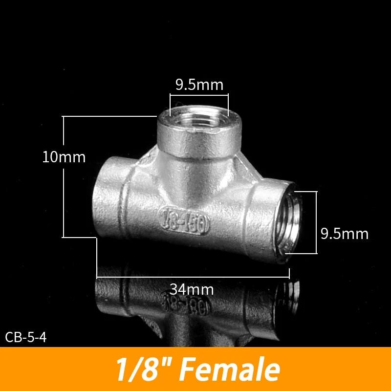 BSP 304 Stainless Steel Tee Fittings — 3-Way Male & Female Pipe Connector (1/8" to 3")