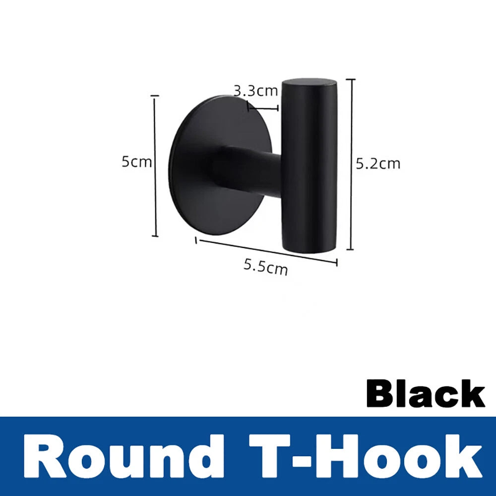 No Drill Self Adhesive Hooks Hanger Stainless Sticky Wall Hook Black/Silver/Gold