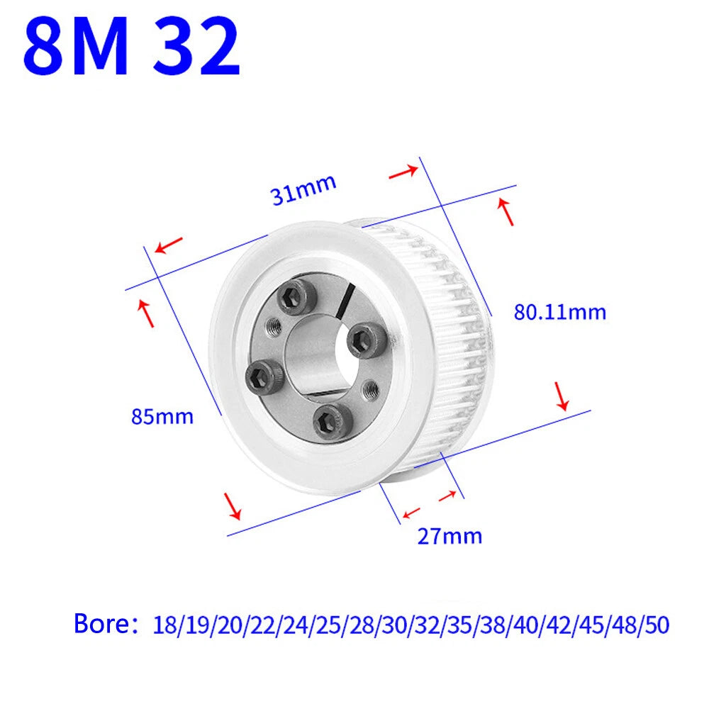 HTD-8M 18T-60T Timing Belt Pulley With Expansion/Tension Sleeve Teeth Width 27mm