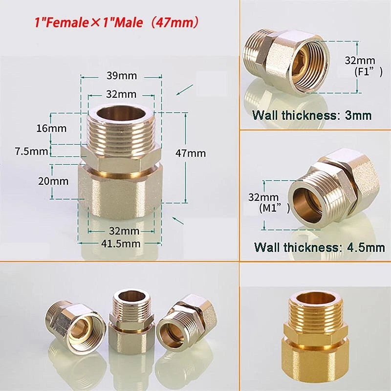 Brass Compression Fittings — Straight Coupling & Elbow Connector, 1/2" 3/4" 1" Female/Male