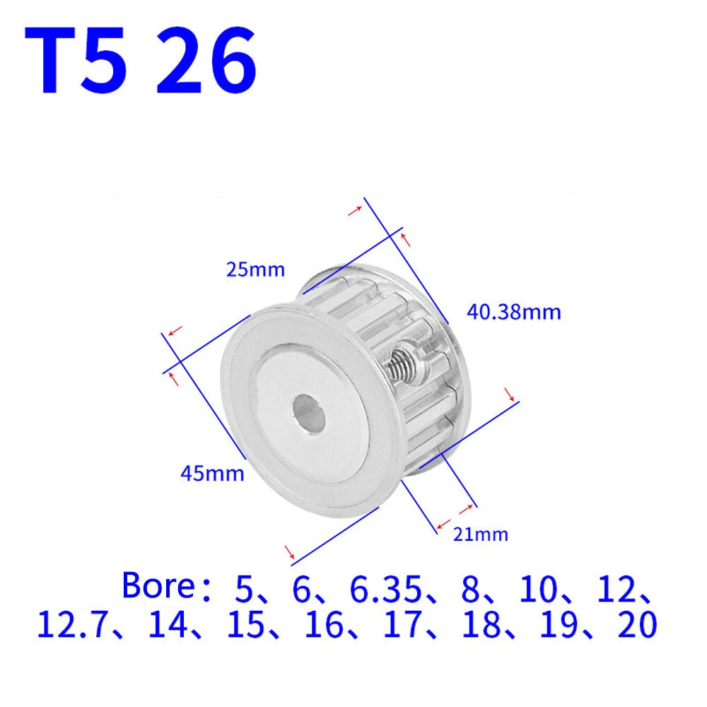 T5 12T-60T Timing Belt Pulley Pitch 5mm AF-type With Keyway Teeth Width 21mm