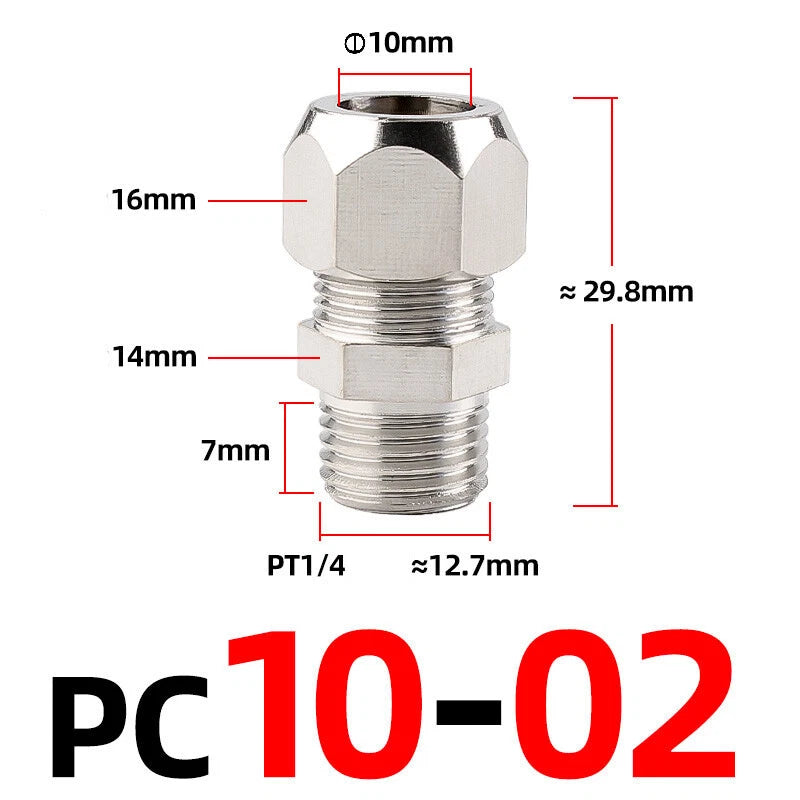 Brass Male Compression Fittings – BSP Hydraulic Adaptor, 1/8" to 1/2" Bore (PC4–PC16)