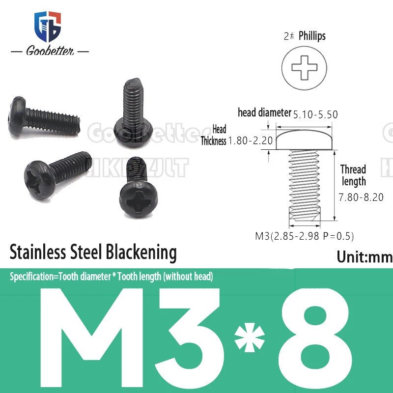 M3 Phillips Pan Head Machine Screws — 3 to 20mm, Carbon Steel & Stainless, 7 Finishes - HomeDIYer