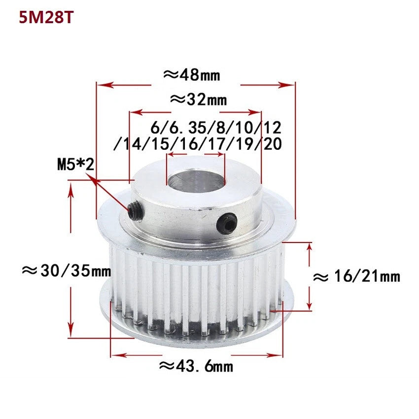 HTD-5M 10-72Teeth Timing Belt Pulley Pitch 5mm With Step Drive Pulley Width 16mm