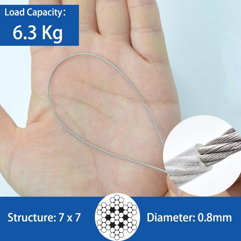 Clear PVC Coated Steel Wire Rope Metal Cable Rigging 0.38mm-12mm Heavy Duty