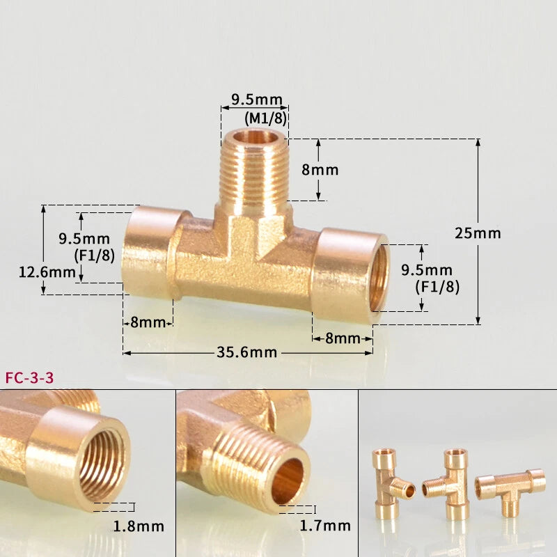 BSP Brass Tee Pipe Fitting – Male & Female Thread T-Shape Connector
