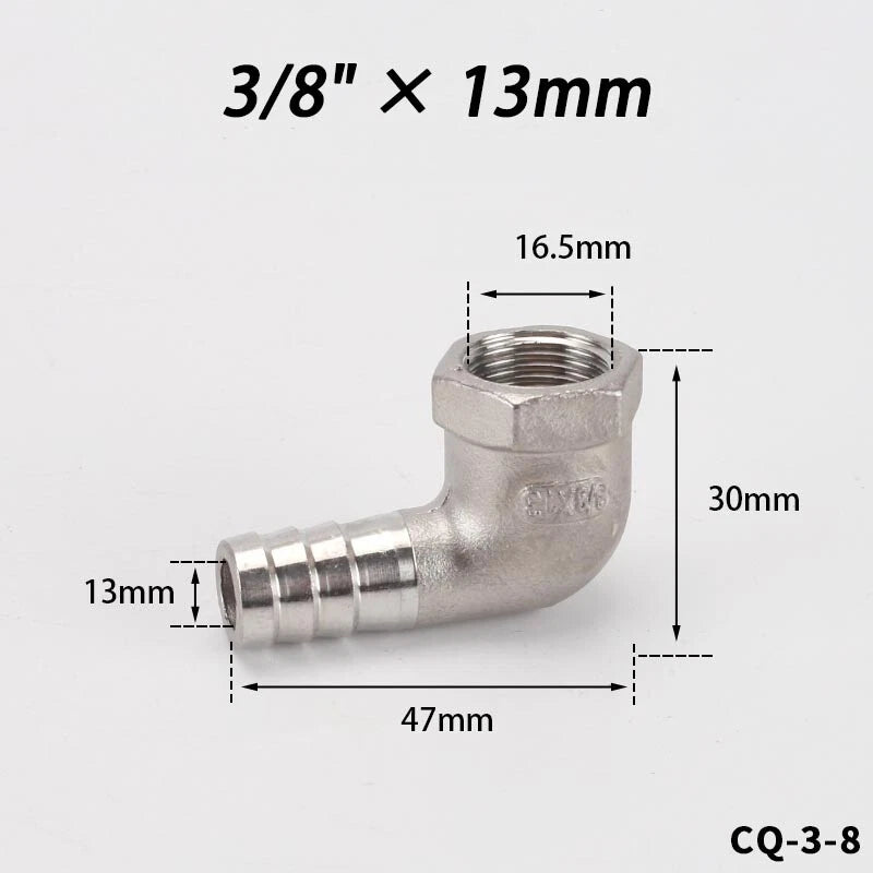 Stainless Steel Female Fitting x Barb Hose Tail End Elbow Connector 1 4" - 11 2"
