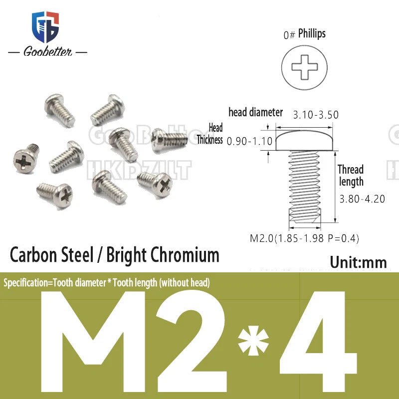 M2 Phillips Pan Head Machine Screws — 3 to 5.5mm, Carbon Steel & Stainless, 11 Finishes - HomeDIYer