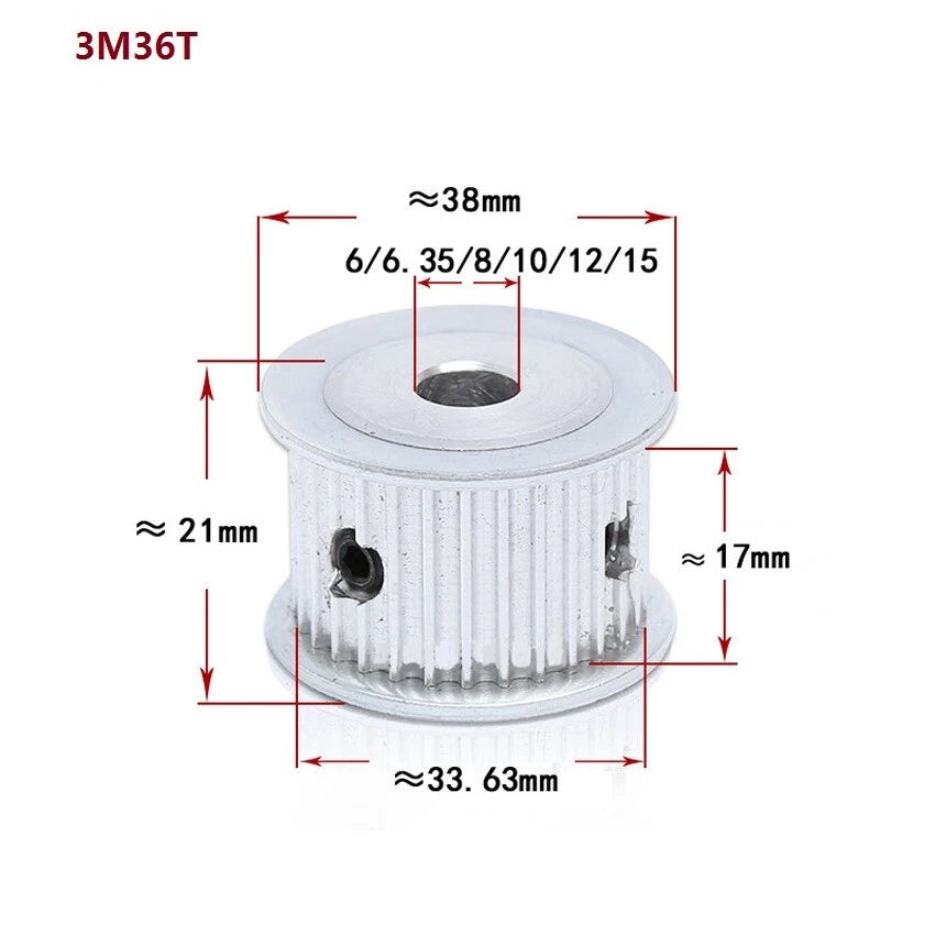 HTD-3M 14-120T Timing Belt Pulley Pitch 3mm Without Step Drive Pulley Width 16mm