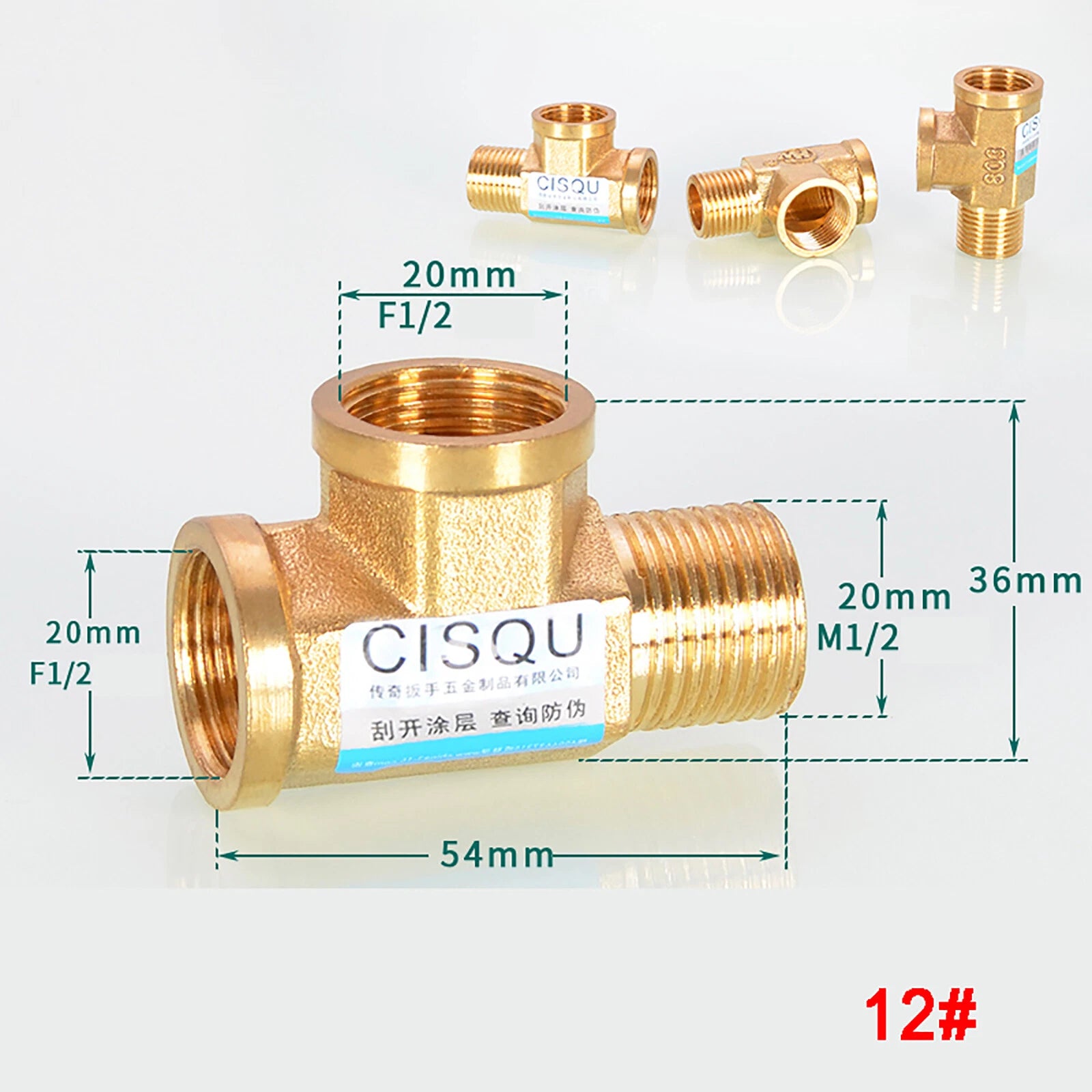 Brass Tee 3-Way BSP Pipe Fitting — Equal & Reducer, 1/2" & 3/4"