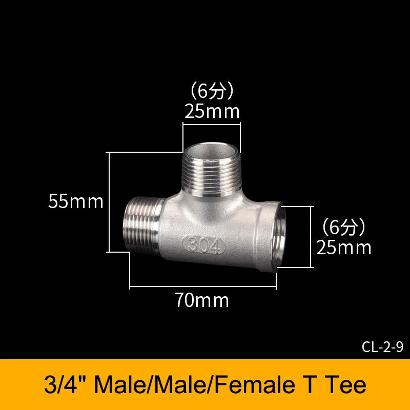 Stainless Steel BSP Tee Fittings 1/2" & 3/4" Male Female Reducer Connector
