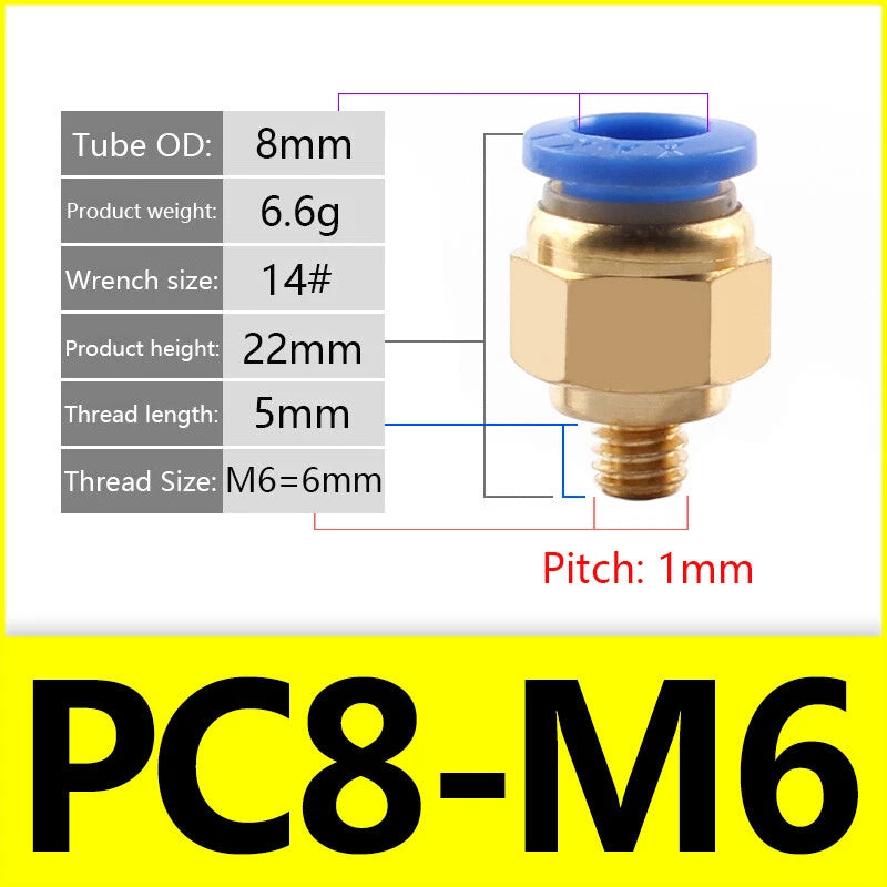 Pneumatic Straight Male Stud Push-to-Connect Fitting | PC4–PC12 × M5–M16