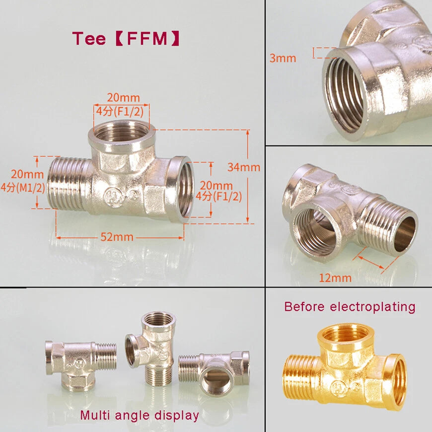 BSP 1/2" Brass Pipe Fittings – Tee, Elbow, Cross & Y-Connector