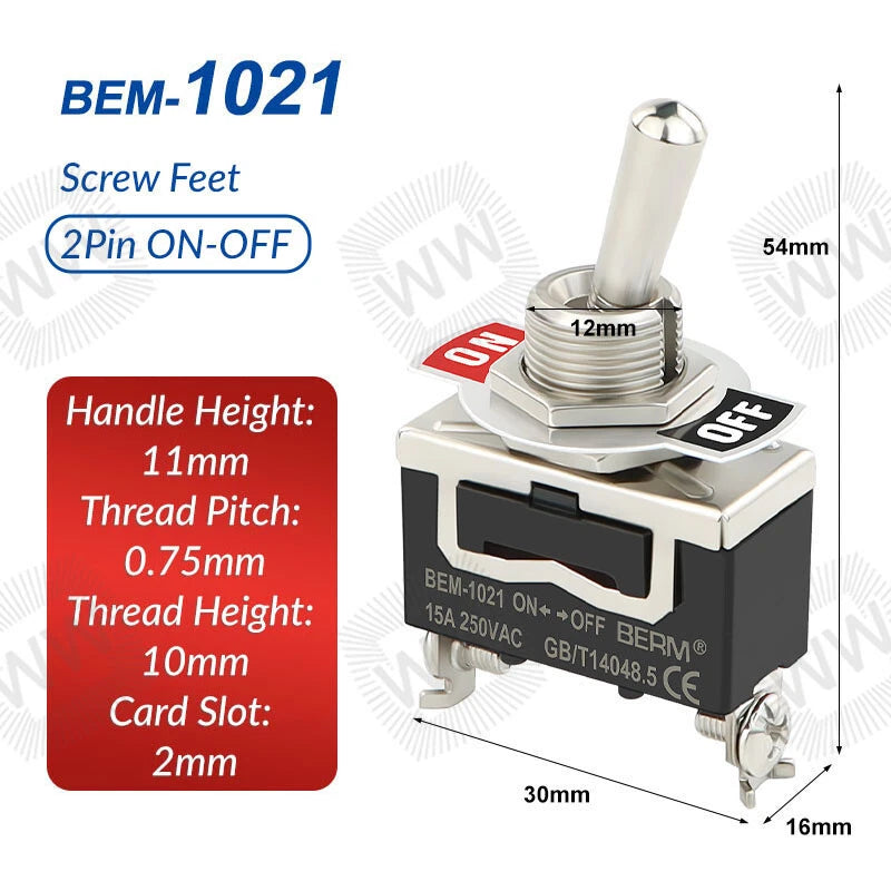 Heavy Duty Metal Toggle Switch – 15A 250VAC, 2/3/4/6 Pin, ON-OFF & ON-OFF-ON