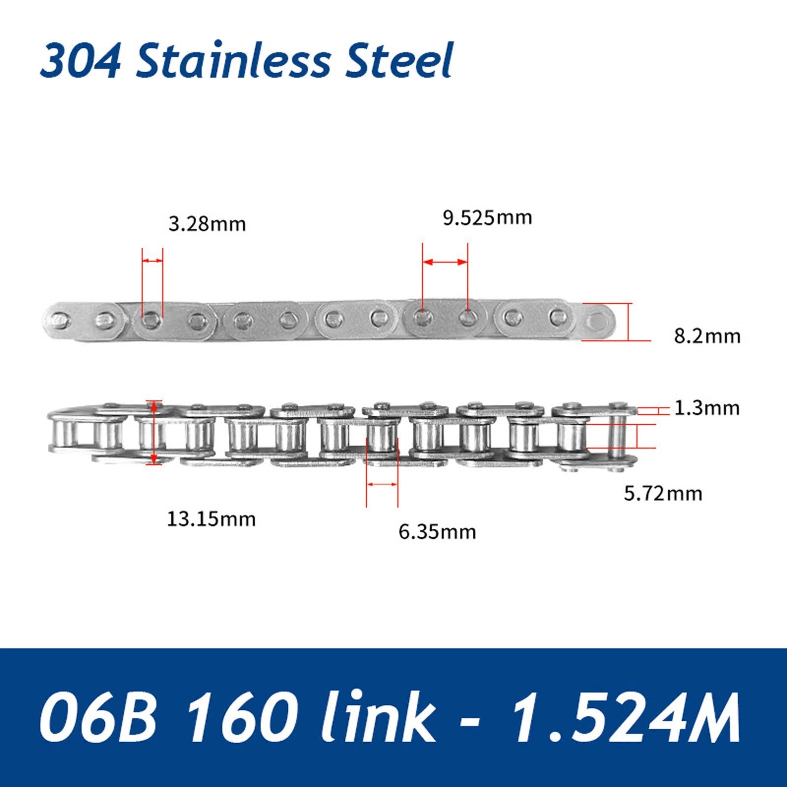 304/201 Stainless Steel Simplex Roller Chain Standard Quality 1M/1.524M All Size