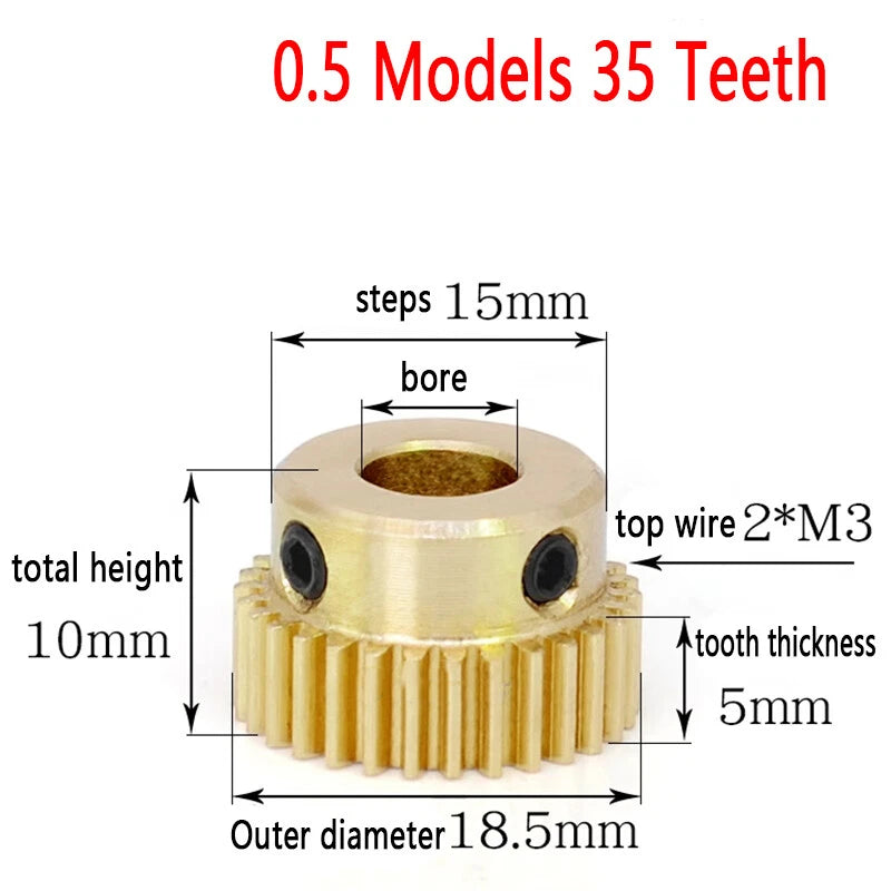 Mod 0.5 Brass Pinion Gear Spur Gears 20-60 Teeth 4-15mm Bore With Screw Hardened