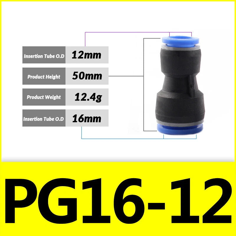 Pneumatic Push-In Fittings — PG / PU / PE Air & Water Hose Connectors, 4mm–16mm