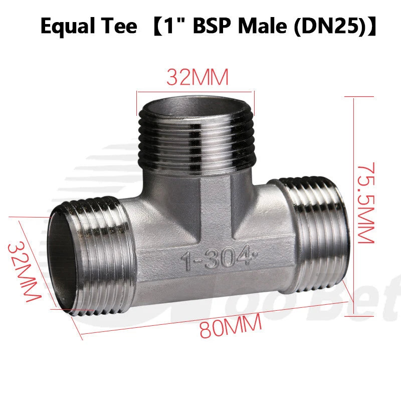 304 Stainless Steel BSP Pipe Fittings — Tee, Cross & Reducing Connectors 1/8"–2"