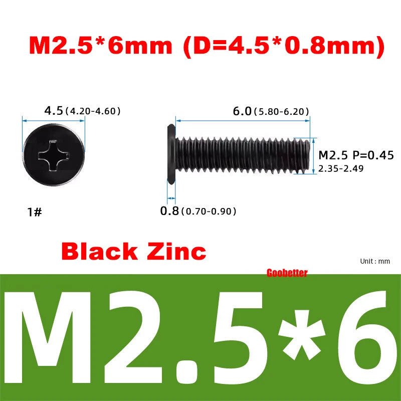 M2.5 Ultra Thin Flat Wafer Head Phillips Screws – CM2.5 Laptop Computer Screws (Various Finishes)