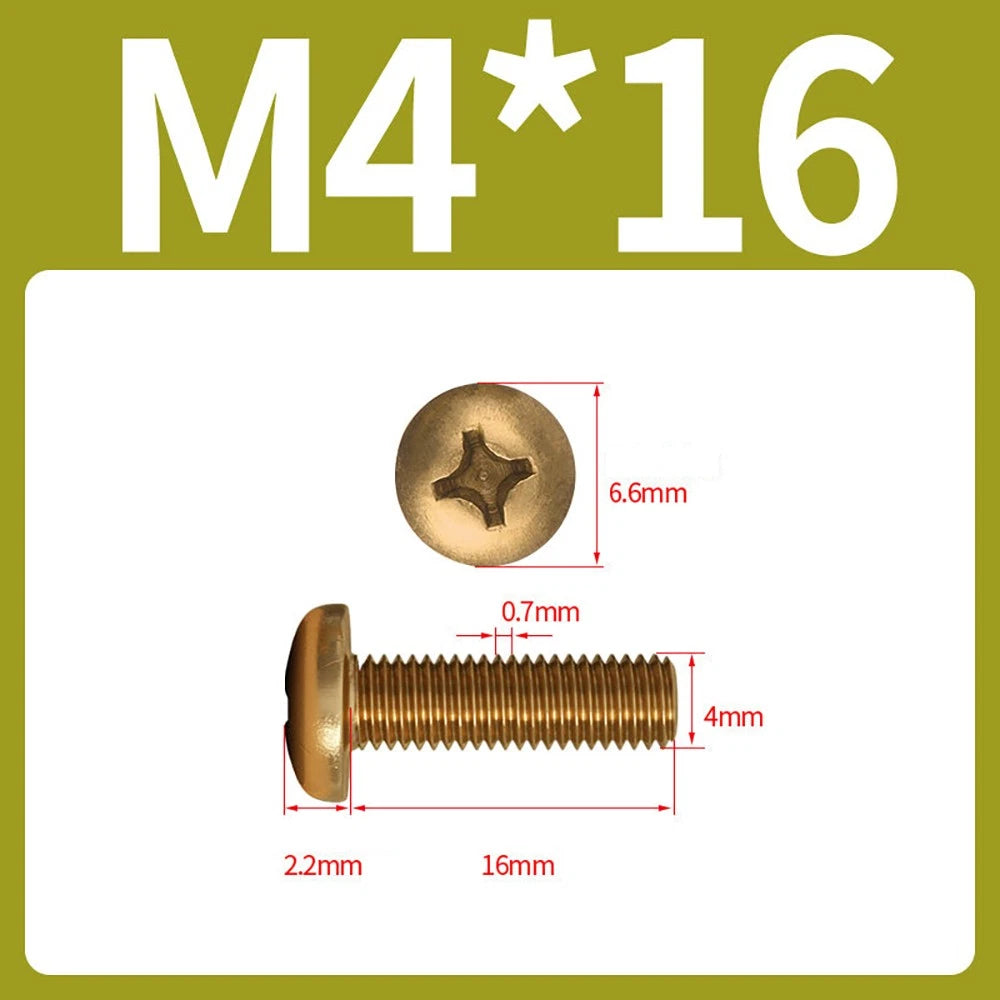 M4 M5 Solid Brass Pan Head Phillips Machine Screws — Multiple Lengths