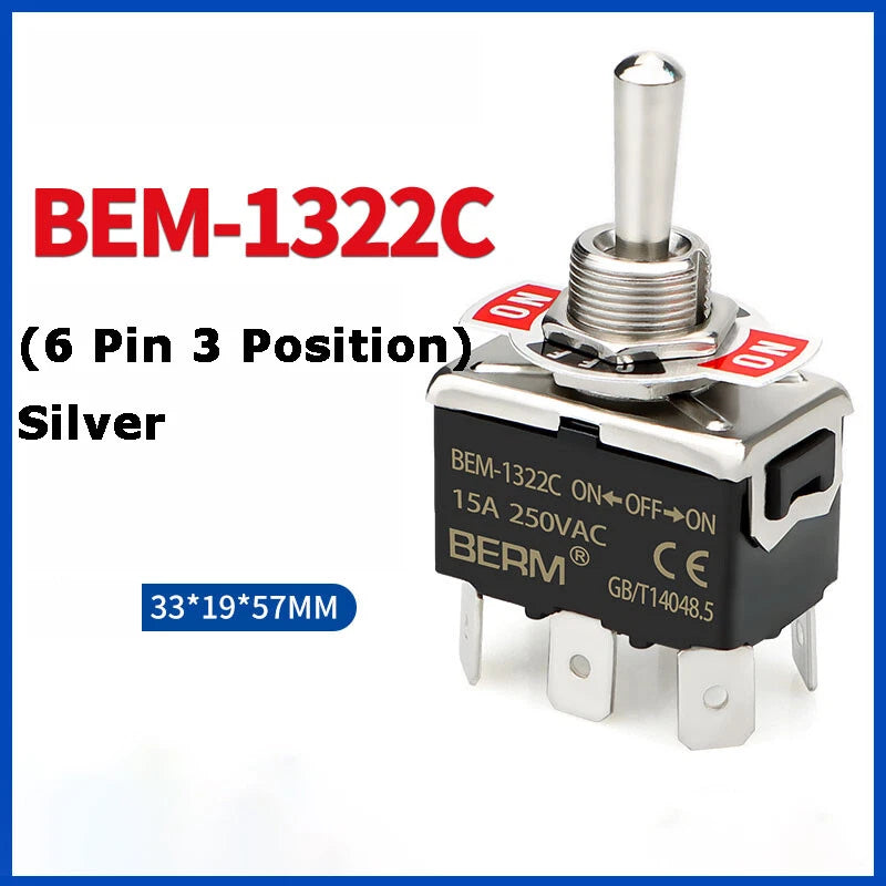 Metal Toggle Switch 250V AC 15A — On/Off Flick Switch for Dashboard & Panel (BEM / E-TEN)