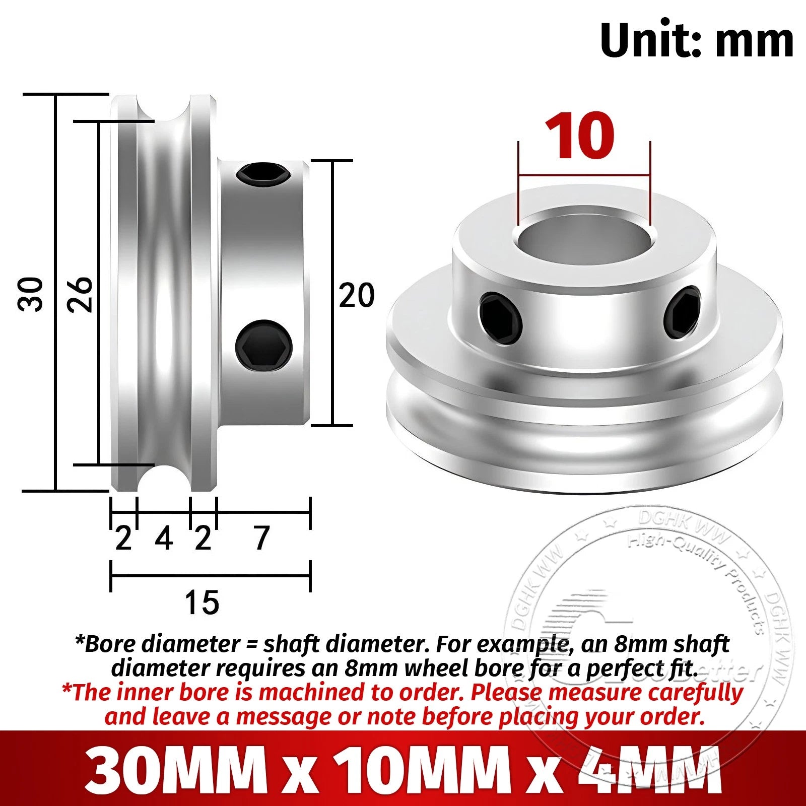 V Grooved Pulley Aluminum Round Belt Pulleys For 4mm Width Belt OD 20/30/40/50mm