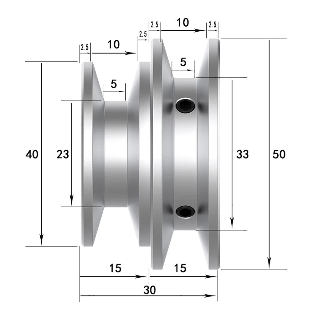 Aluminium Double Groove for O-Z V Belt Pulley Select Size 40mm, 50mm, 60mm OD