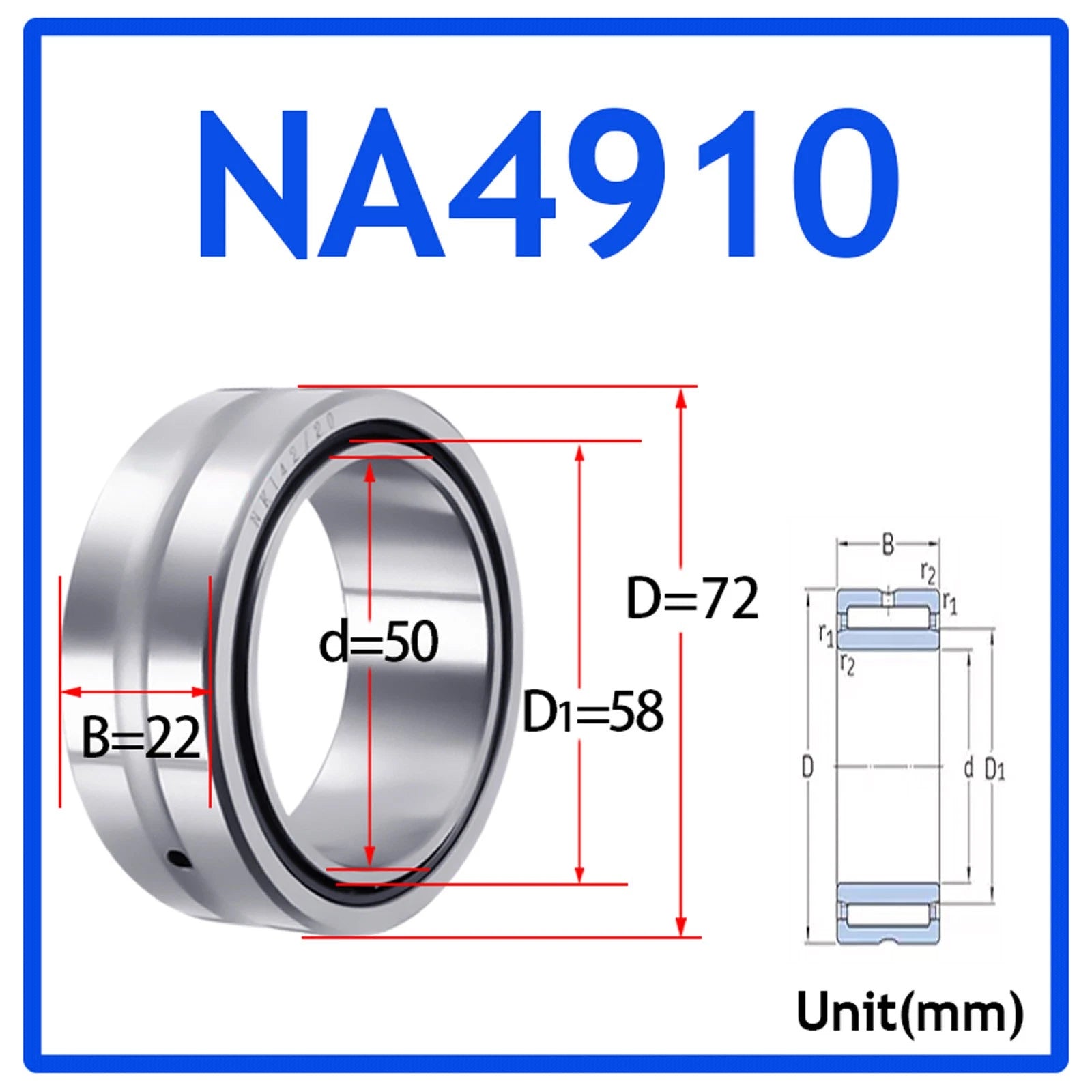 Needle Roller Bearings With Inner Ring High-Quality NA4900 - NA6920 ID 10-100mm