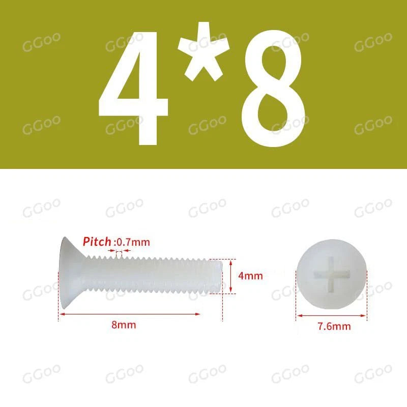 White Nylon Phillips Flat Head Machine Screws DIN 965 — M2.5 M3 M4 M5 M6 M8