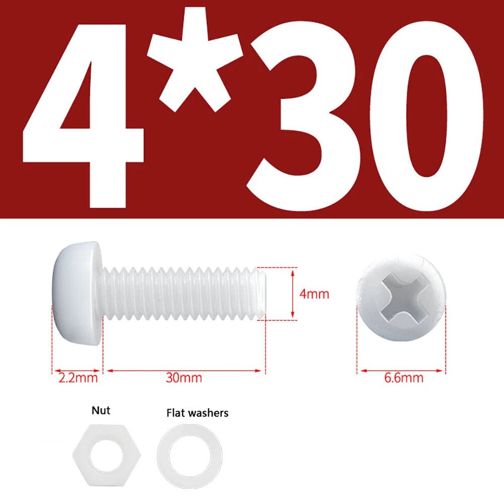 M4 M5 Nylon Phillips Pan Head Machine Screws with Hex Nuts and Flat Washers – White & Black - HomeDIYer