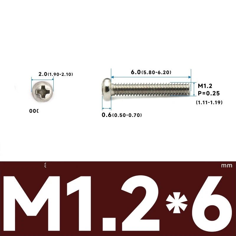 M1–M2.5 Pan Head Phillips Machine Screws – A2 Stainless Steel (304), Fully Threaded - HomeDIYer