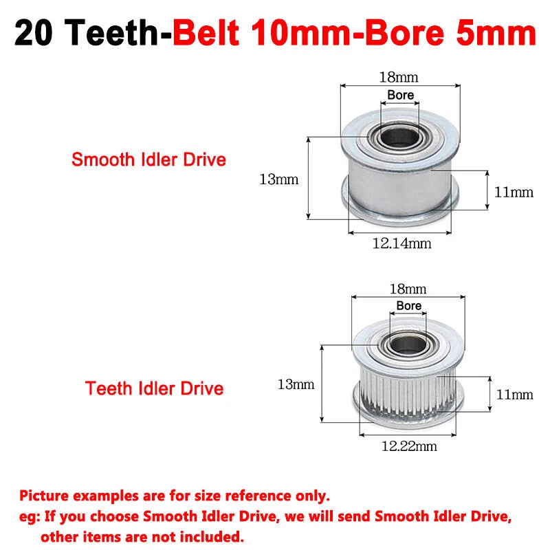 2GT Smooth-Tooth Idler Pulley 16Tooth - 40Tooth Bore 3mm 4mm 5mm 6mm 7mm 8mm